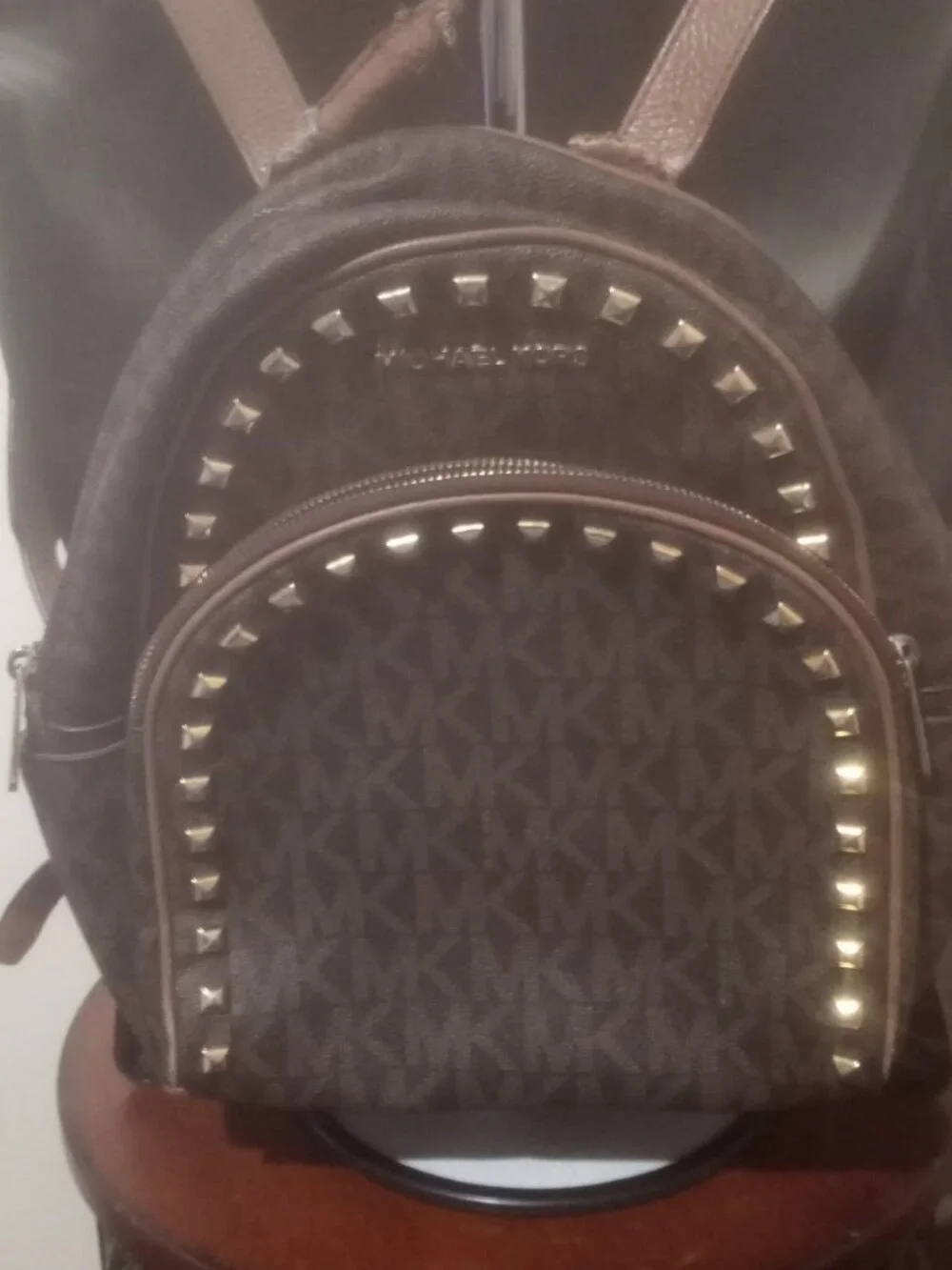 MICHAEL KORS Abbey Brown Pebbled Leather Gold Tone Studs Backpack - Picture 7 of 15